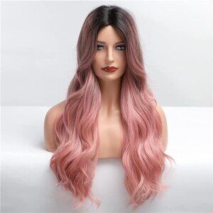 Long Curly Pink Wig for Women